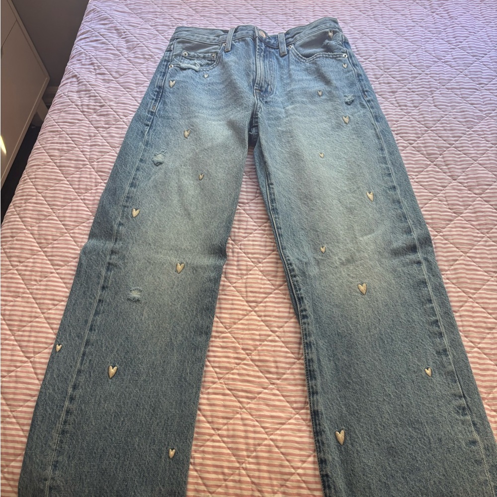 Pistola Light Blue Straight Leg Jeans with Heart Details
